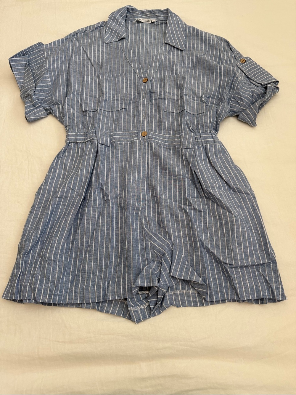 Zara Blue & White Striped Button Romper